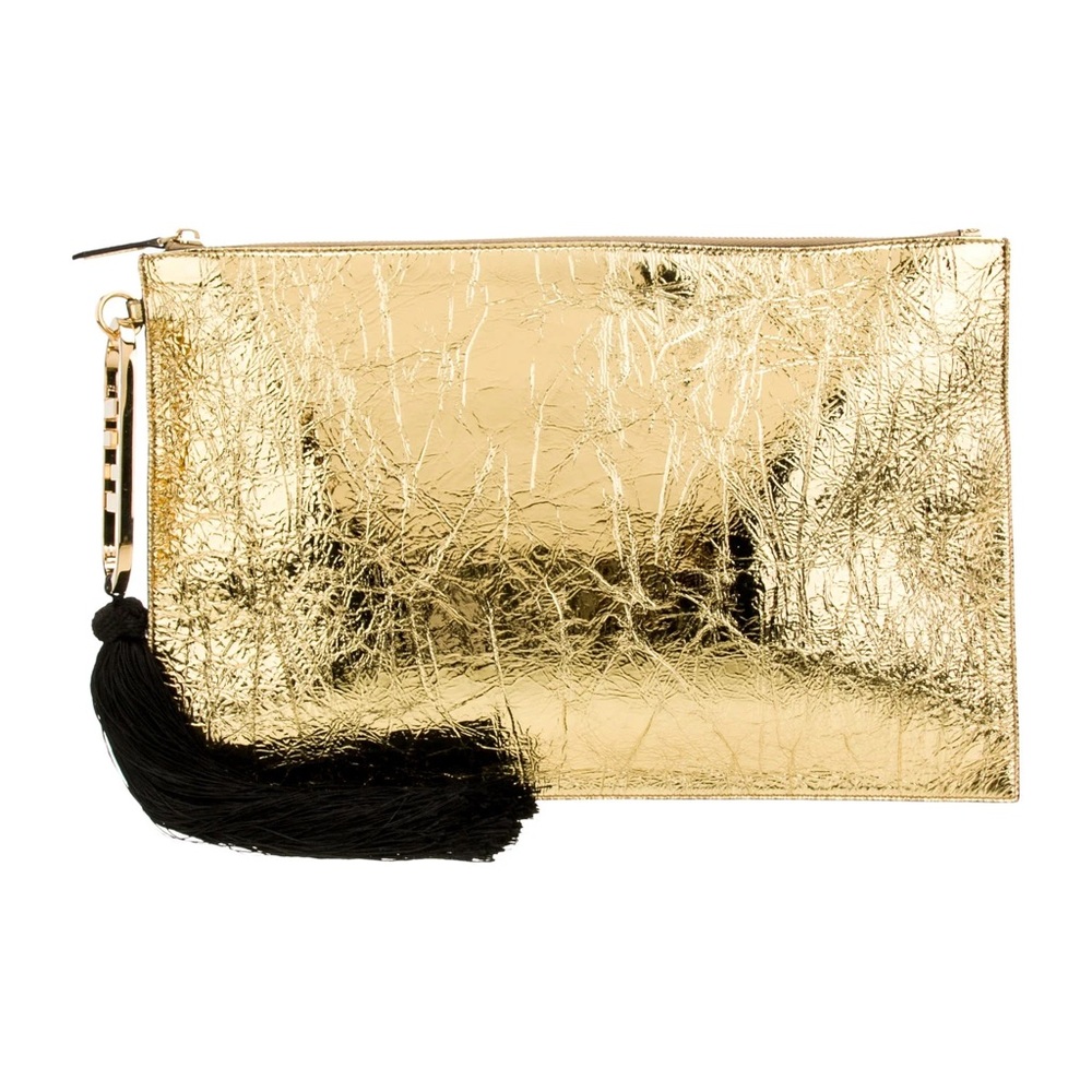 Fendi Gold Clutch with Tassel and dust bag
